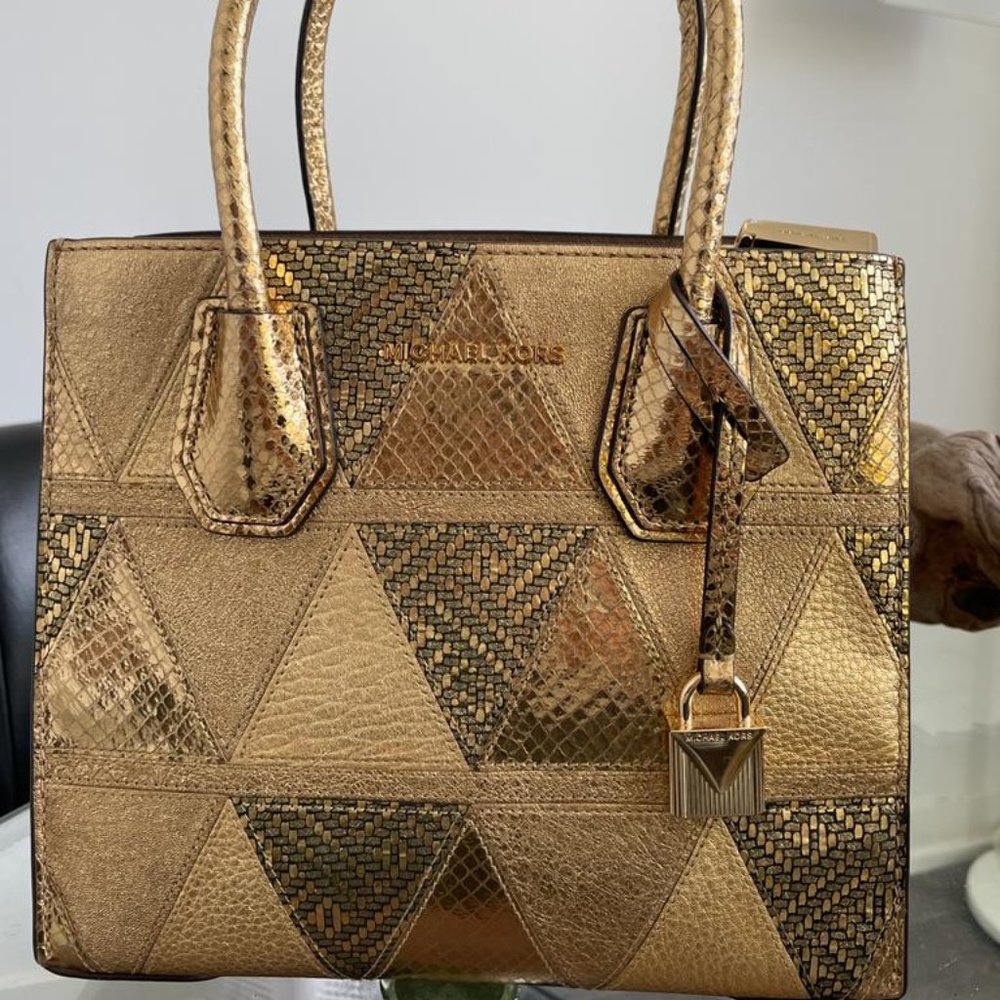 Michael Kors Gold Textured Top Handle Bag